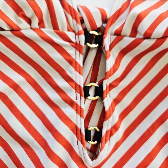 Guess Y2K Vintage Red Stripped Halter Plunge Neck One Piece Bathing Swim Suit XS - Picture 4 of 9